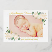 Blush and Gold Floral Foto Geburtserklärung Folieneinladung (Vorderseite)