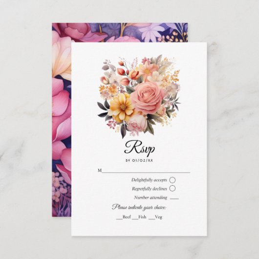 Blush and Gold Floral Wedding RSVP Karte (Vorne/Hinten)