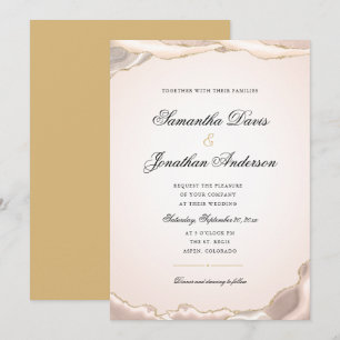 Blush and Gold Glitzer Agate Elegantes Hochzeitsfe Einladung
