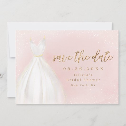 Blush and Gold Glitzer Elegantes Kleid Save the Da Save The Date (Vorderseite)
