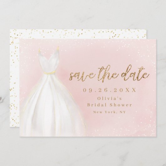Blush and Gold Glitzer Elegantes Kleid Save the Da Save The Date (Vorne/Hinten)