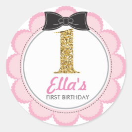 Blush and Gold Glitzer Erstgeburtenaufkleber Runder Aufkleber