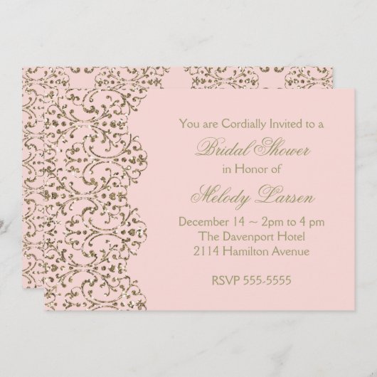 Blush and Gold Lace Einladung (Vorne/Hinten)