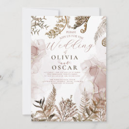 Blush and Gold Pampas Grass Floral Wedding Invitat Einladung