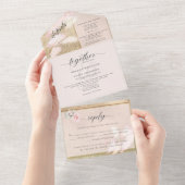 Blush and Gold Pampas Grass Wedding All In One Einladung (Abreißen)