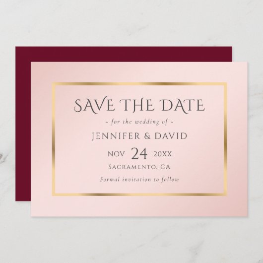 Blush and Gold Wedding speichern das Datum Save The Date (Vorne/Hinten)