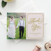 Blush and Gold Whimsical Script Foto Wedding Dankeskarte