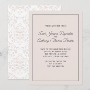 Blush and Gray Damask Elegantes formales Hochzeits Einladung