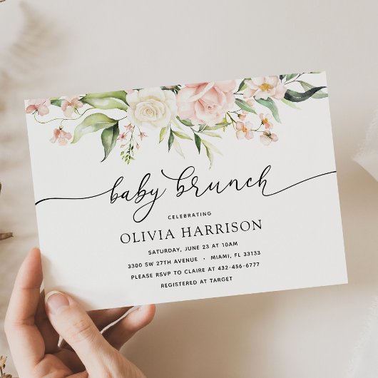 Blush and Greenery Baby Brunch Dusche Einladung