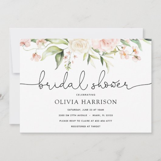 Blush and Greenery Bridal Dusche Einladung (Vorderseite)