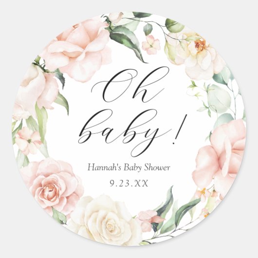 Blush and Greenery Oh Baby Classic Round Sticker (Vorderseite)