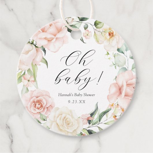 Blush and Greenery Oh Baby Geschenkanhänger (Vorderseite)