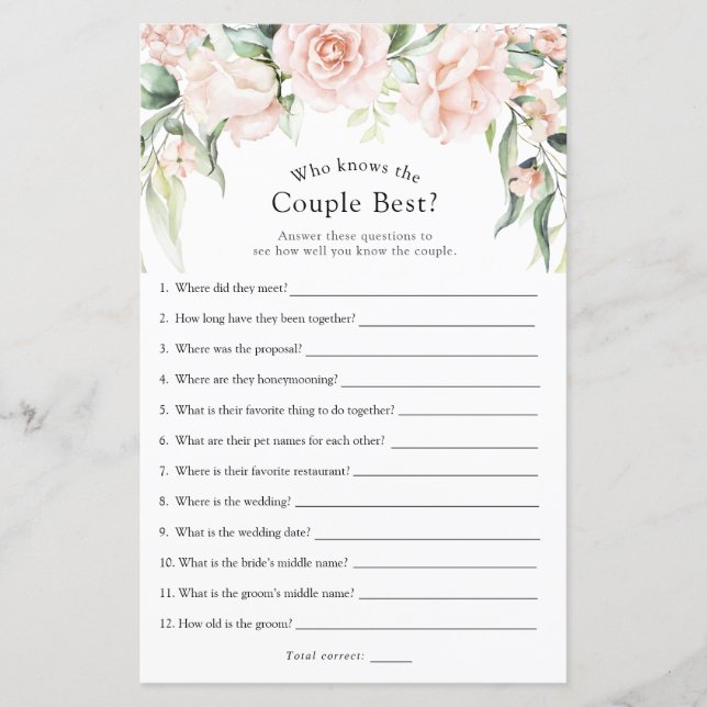 Blush and Greenery Wer das Paar Beste Spiel kennt (Vorderseite)