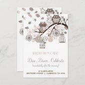 Blush and Grey Owls Wedding Reception Card Begleitkarte (Vorne/Hinten)
