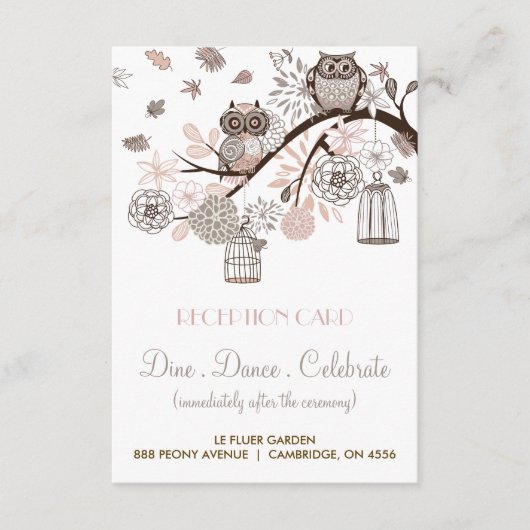 Blush and Grey Owls Wedding Reception Card Begleitkarte (Vorderseite)