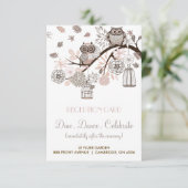 Blush and Grey Owls Wedding Reception Card Begleitkarte (Stehend Vorderseite)