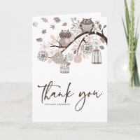 Blush and Grey Owls Winter Wedding Danke Karte