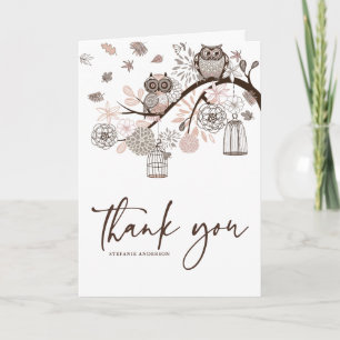Blush and Grey Owls Winter Wedding Danke Karte