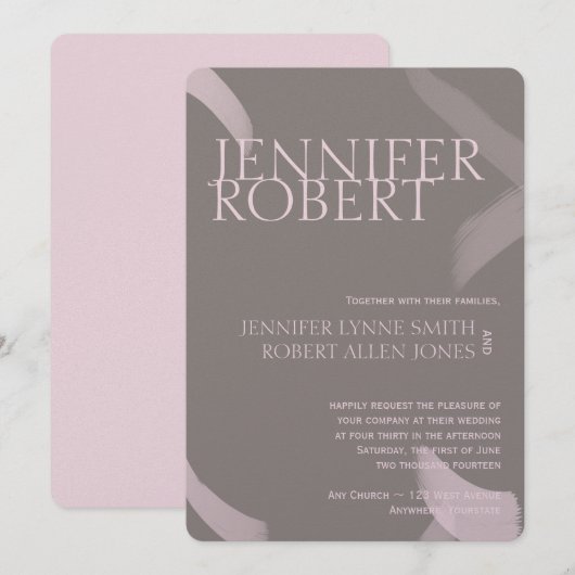 Blush and Grey Stroke Metallic Wedding Einladung (Vorne/Hinten)