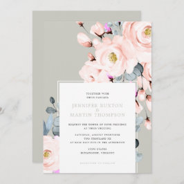 Blush and Grey Watercolor Floral Wedding Einladung
