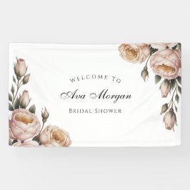 Blush and Ivory Rose Floral Bridal Shower Banner