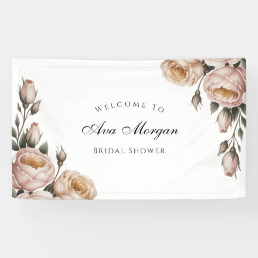 Blush and Ivory Rose Floral Bridal Shower Banner (Horizontal)