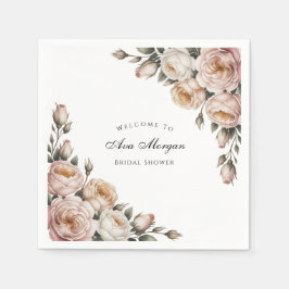 Blush and Ivory Rose Floral Bridal Shower Serviette