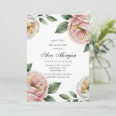 Blush and Ivory Rose Floral Brunch & Bubbly Einladung (Stehend Vorderseite)