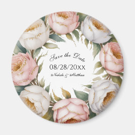 Blush and Ivory Rose Floral Save the Date Magnet