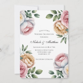Blush and Ivory Rose Floral Wedding Celebration  Einladung