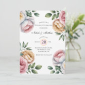 Blush and Ivory Rose Floral Wedding Celebration Einladung (Stehend Vorderseite)