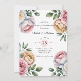 Blush and Ivory Rose Floral Wedding Celebration  Einladung