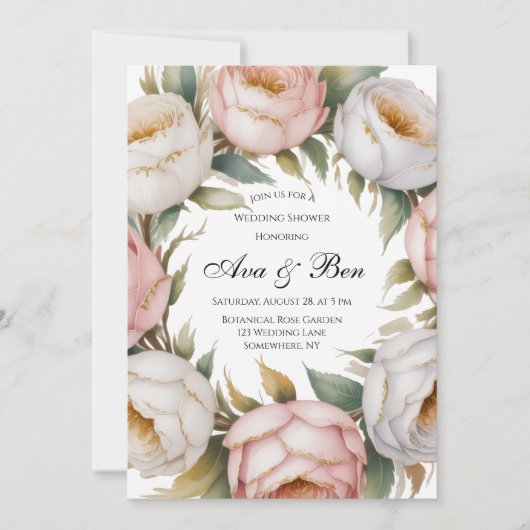 Blush and Ivory Rose Floral Wedding Shower Einladung (Vorderseite)