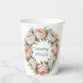 Blush and Ivory Rose Floral Wreath Wedding Pappbecher (Rückseite)