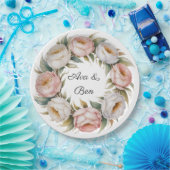 Blush and Ivory Rose Floral Wreath Wedding Pappteller (Party)