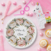 Blush and Ivory Rose Floral Wreath Wedding Pappteller (Party)