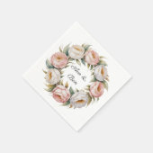 Blush and Ivory Rose Floral Wreath Wedding Serviette (Ecke)