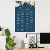Blush and Navy Blue Alphabetical Seating Chart Poster (Heimbüro)