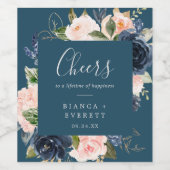 Blush and Navy Blue Cheers Hochzeiten von Weinetik Weinetikett (Einzelnes Label)