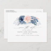 Blush and Navy Blue Floral Boho Save the Date Postkarte (Vorne/Hinten)