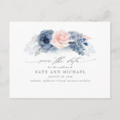 Blush and Navy Blue Floral Boho Save the Date Postkarte (Vorderseite)