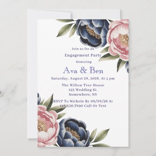Blush and Navy Blue Peak Engagement Party Einladung (Vorderseite)