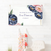 Blush and Navy Blue Peony Brautparty Banner (Insitu)