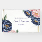 Blush and Navy Blue Peony Brautparty Banner (Horizontal)
