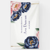 Blush and Navy Blue Peony Brautparty Banner (Vertikal)