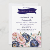 Blush and Navy Blue Peony Brunch and Bubbly Einladung (Vorderseite)