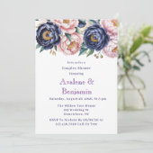 Blush and Navy Blue Peony Couples Dusche Einladung (Stehend Vorderseite)