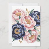 Blush and Navy Blue Peony Probe Dinner Einladung (Rückseite)