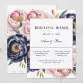 Blush and Navy Blue Peony Probe Dinner Einladung (Vorne/Hinten)
