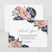 Blush and Navy Blue Peony Wedding Dankeskarte (Vorne/Hinten)